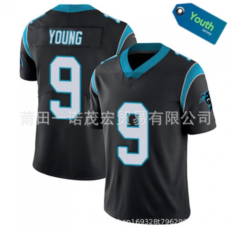 Youth Embroidered Football Jersey - Panthers 9 YOUNG Cotton Blend All Season