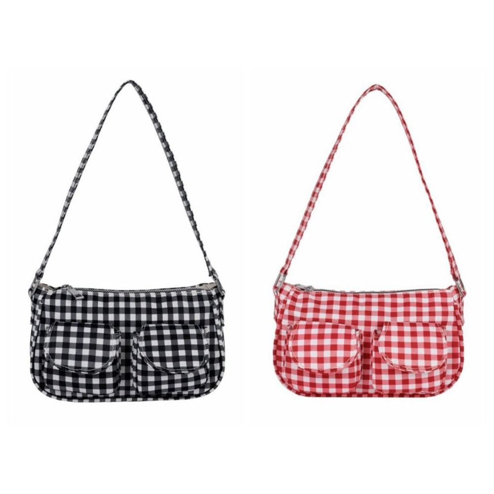 Korean Style Canvas Handbag Harajuku Underarm Bag Versatile Plaid Shoulder Bag  Women