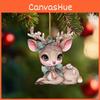 Car Acrylic Christmas Pendant With Butterfly Knot Bell Print Deer Decor For