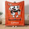 1pc Cuphead,Cartoon,Orange Flannel Blanket  Lightweight Soft for All Seasons, Ideal for Couch, Office, Bed, Travel, Camping  Throw
