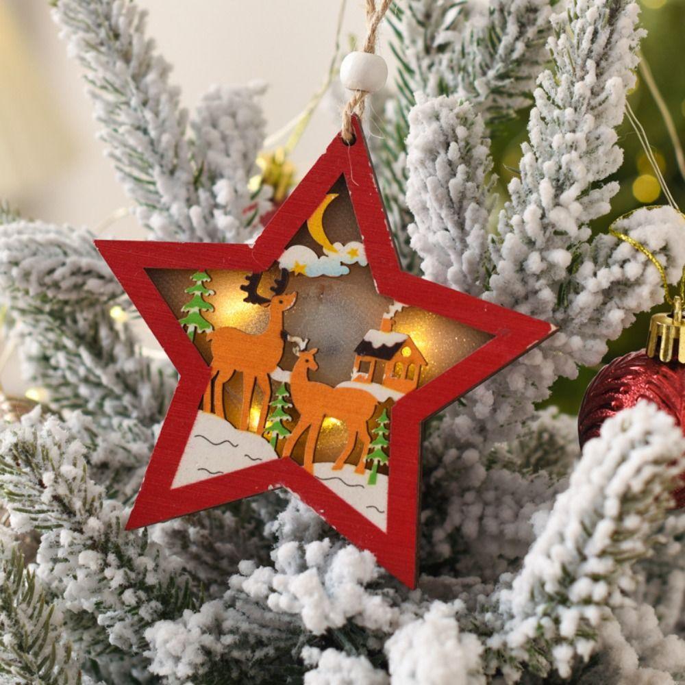 Wooden Santa Snowman Pendants LED Light Christmas Decorations Christmas Tree Ornaments for Home