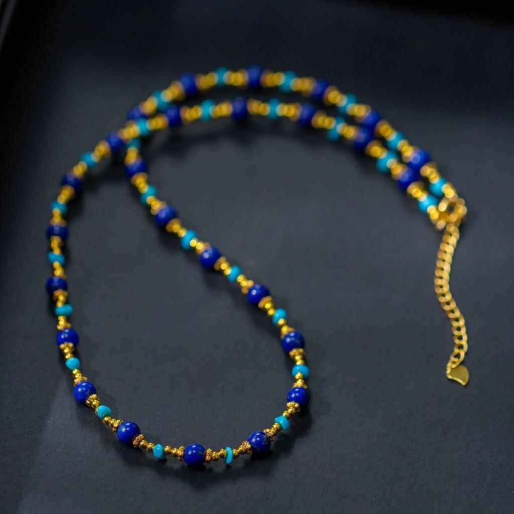 Xirui High-End Lapis Lazuli & Turquoise Beaded Choker Necklace for Girls - Personalized Design Jewelry