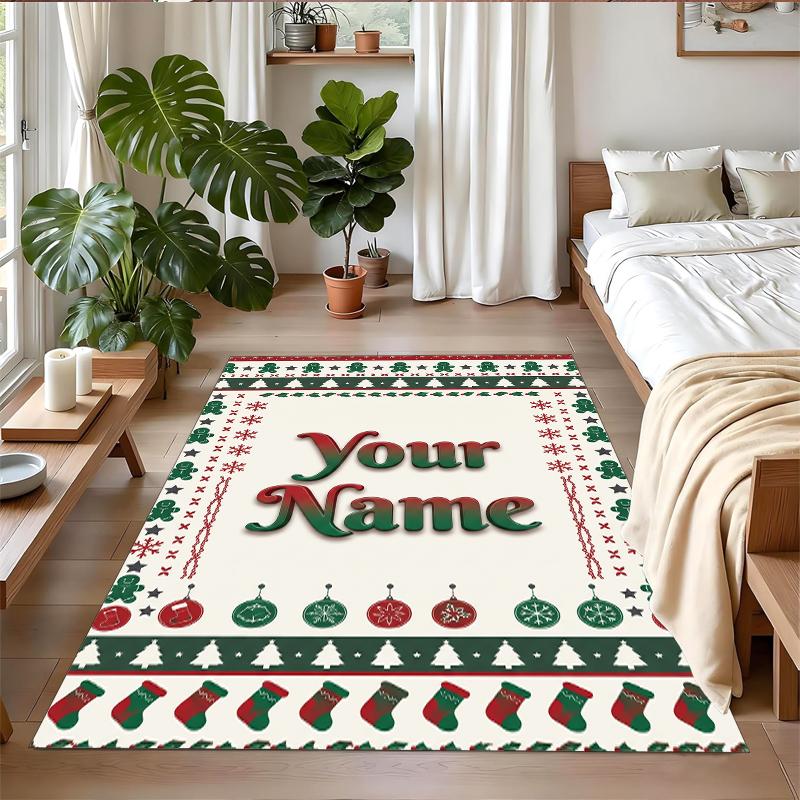 Christmas Custom Name Printed Square Area Rug Soft Non Slip Floor Carpet For Bedroom Holiday Gift