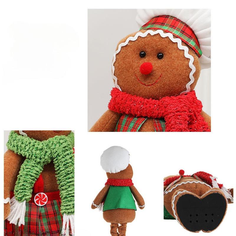 Christmas Gingerbread Man Doll with Stretchable Long Legs & Standable Pose | New Plaid Fabric Ornament for Xmas Tree Home Decor