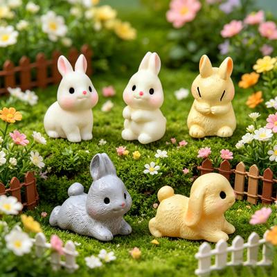 Mini Rabbit Figurine Resin Miniature Sitting Lying Bunny Statue Animal Collectible Sculpture Micro Landscape Dollhouse Decoration