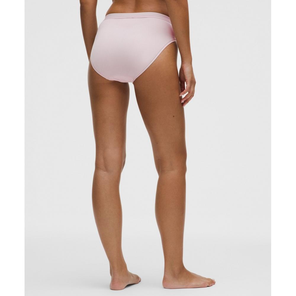 Lululemon Stretch Cotton Ribbed Logo Super High Rise Bikini Underwear Porcelain Pink
