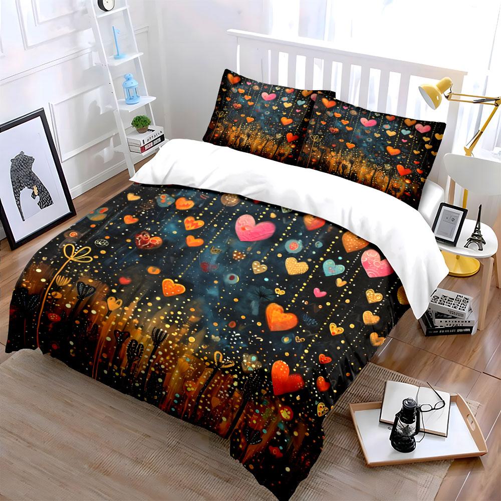 Heart Pattern Decoration Set Soft Comfortable Duvet Cover Bedding Set Included 1*Duvet Cover & 2*Pillowcases, Gift