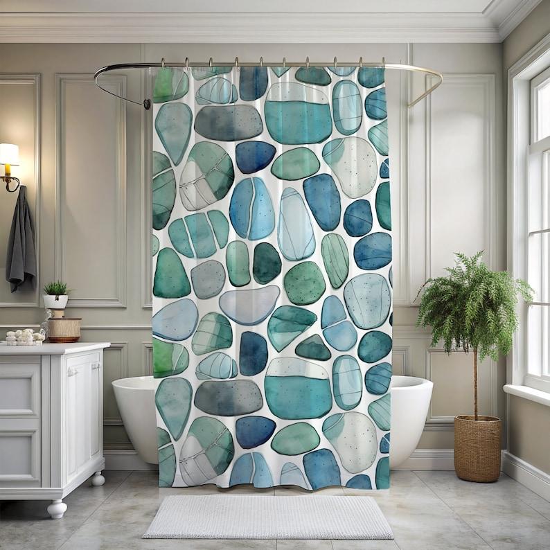 

Sea Glass Shower Curtain - Beach Themed Ocean Art, Colorful Decor for Florida Style Bathrooms W90xH180cm