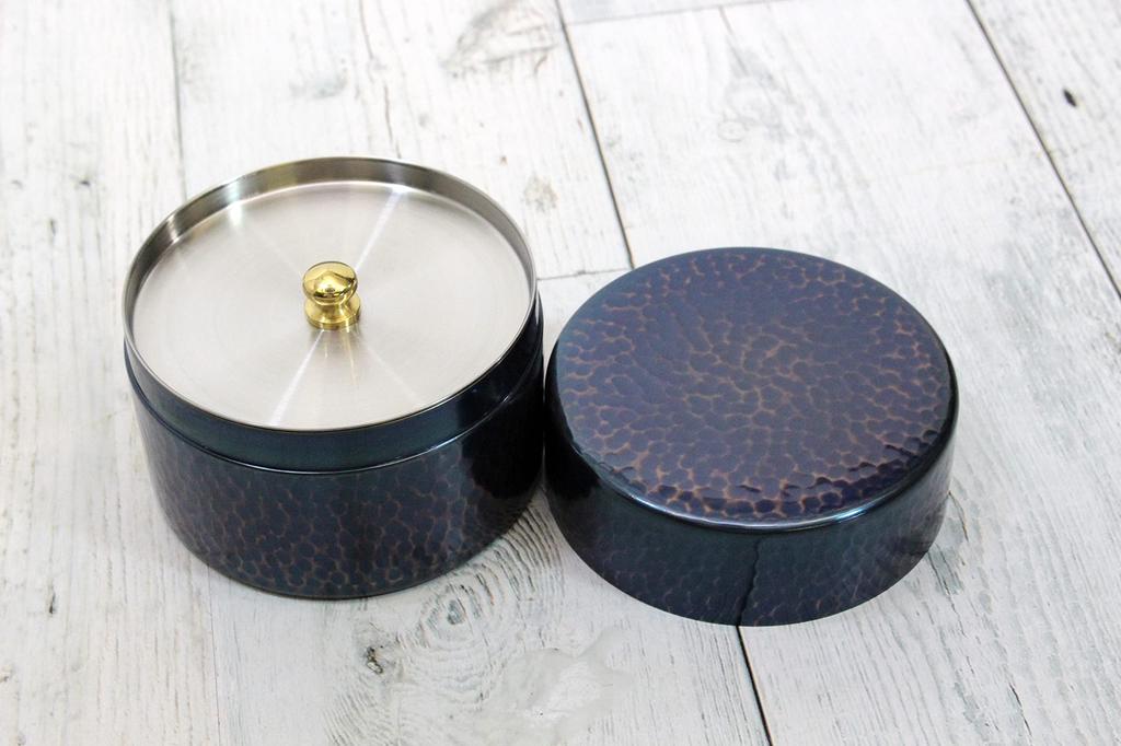 Shinkodo Made in Japan Pure Copper Tea Caddy with Blue Finish and Hammered Gift Wrapping Available (Medium) Texture,