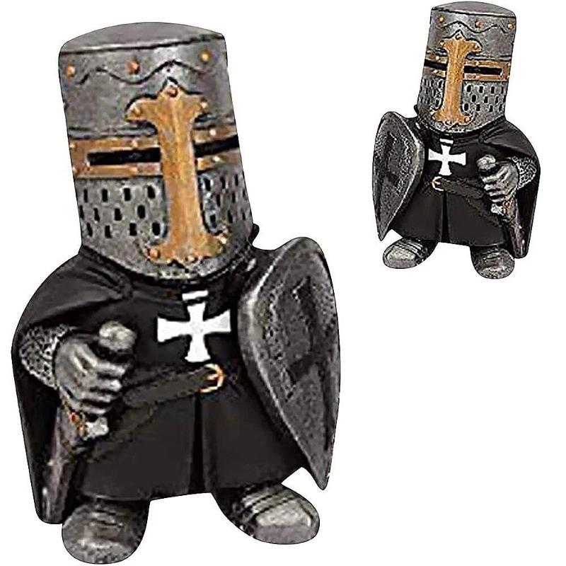 Knight Gnomes Guard Sculpture Decor Medieval Knight of The Cross Templar Crusader Figurine Suit of Armor Home Resin Decor