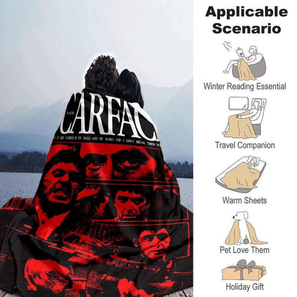 1pc Scarface-Inspired Flannel Blanket - Soft Cozy All-Season Throw for Bedroom, Sofa, Camping, Travel - Perfect Gift for Movie FansB32