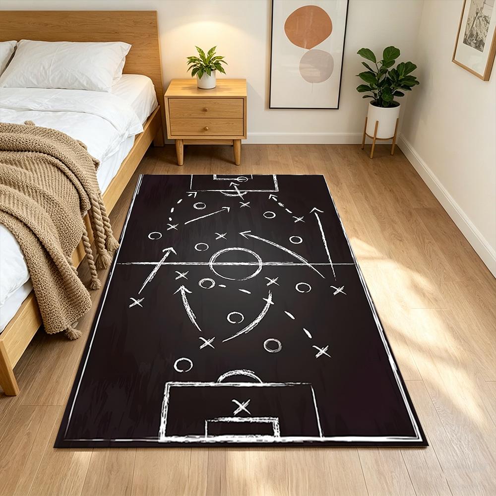 Soccer Field Strategy Sketch Decorative Area Rug Compact Foldable Construction Non-slip Bottom All-season Home Use Elegant Luxury Rug