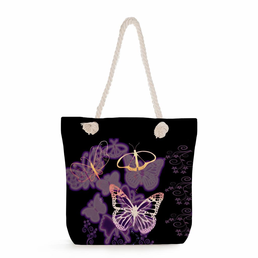 Butterfly print thick rope single-shoulder beach bag 7236 CLE