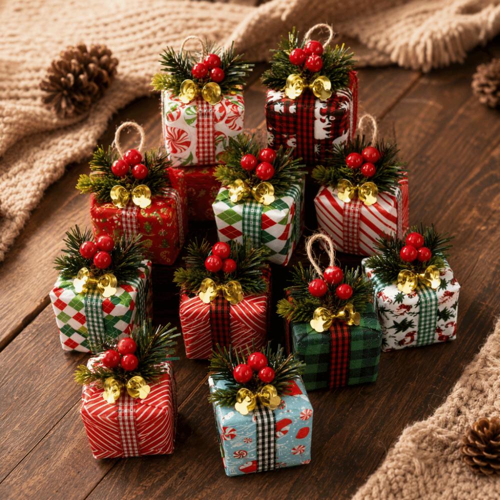 Mini Xmas Tree Ornament Plaid Hanging Gift Pendant New Christmas Gift Box Ornament Holiday Festive
