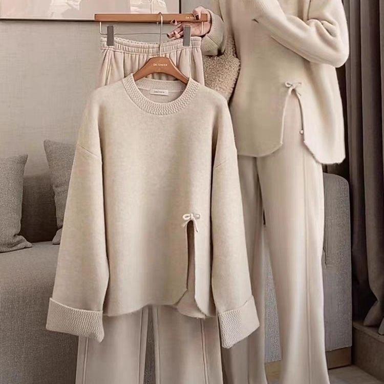 Plus Size Women's Stylish Knitwear & Wide-Leg Pants Set - Autumn/Winter 2025