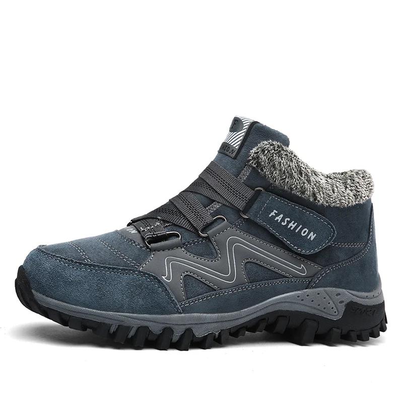 2025 Winter Men Boots with Fur Warm Leather Snow Boots Men Winter Work Casual Shoes Sneakers High Top Rubber Ankle Boots Female