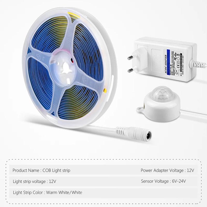 PIR Motion Sensor Nacht Dekor Lampe COB LED 12 V COB Led Streifen tiras de luces led Weihnachten Lichter Band seil licht Badezimmer