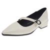 2025 new women's shoes spring thick heel pointed one-word buckle shallow mouth Mary Jane shoes small leather shoes temperament single shoes