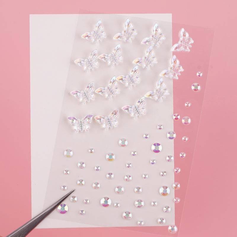 Neue Strass-Schmetterlings-Gesichtsaufkleber mit Perlen, temporäre Tattoo-Aufkleber, langlebig, wasserdicht, Glitzer-Lidschatten, Körper für Festival-Make-up