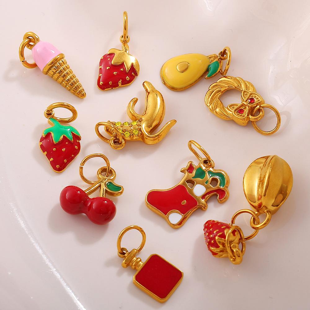 Cartoon Oil Dripping Fruit Diy Pineapple Pendant Stainless Steel Gold-Plated Dopamine Accessories