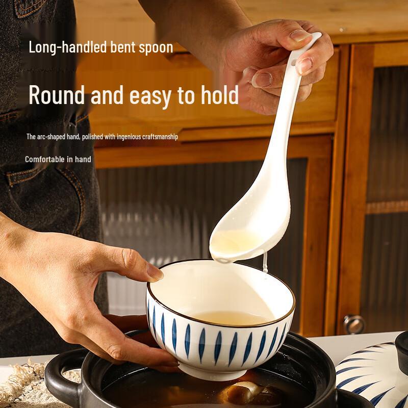 Japanese Ceramic Long-Handle Soup Spoon