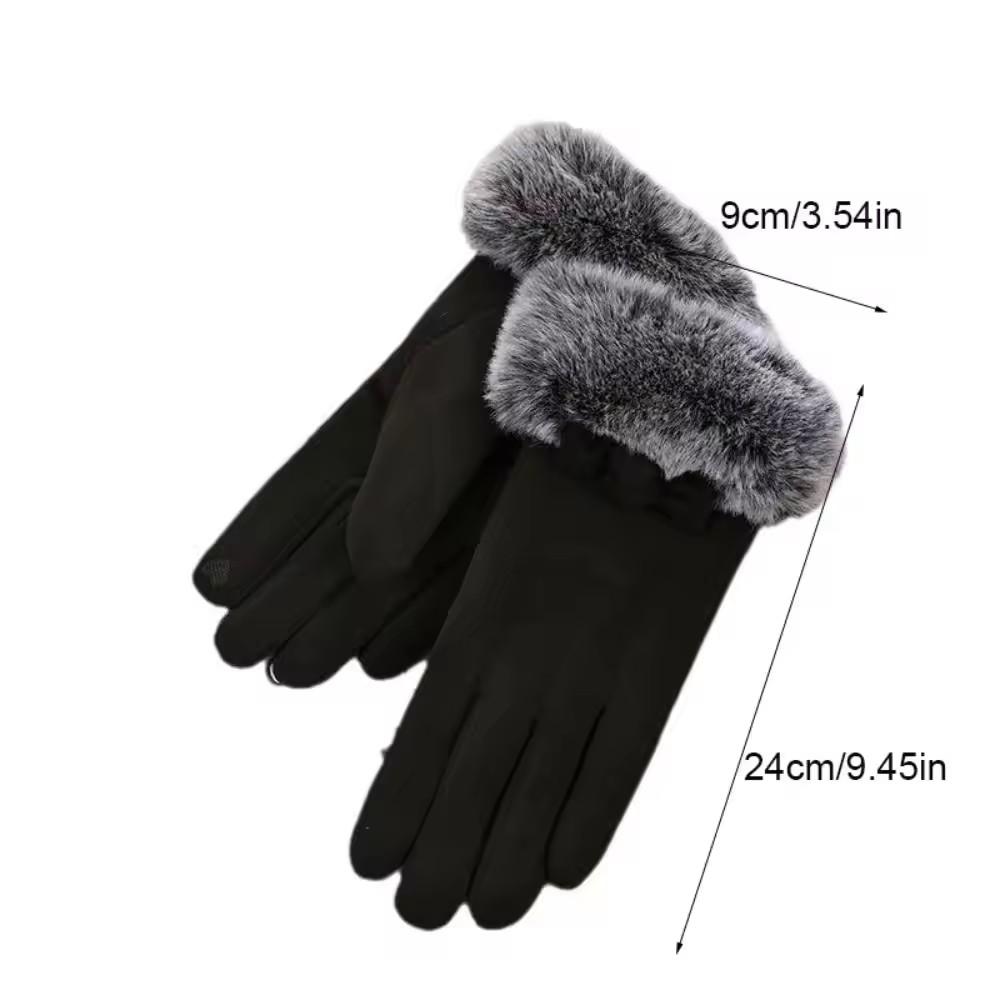 Bow Warm Cashmere Gloves for Women In Winter Korean Anti Slip Touch Screen Simple Finger Gloves Elegant and Fashionable Gloves