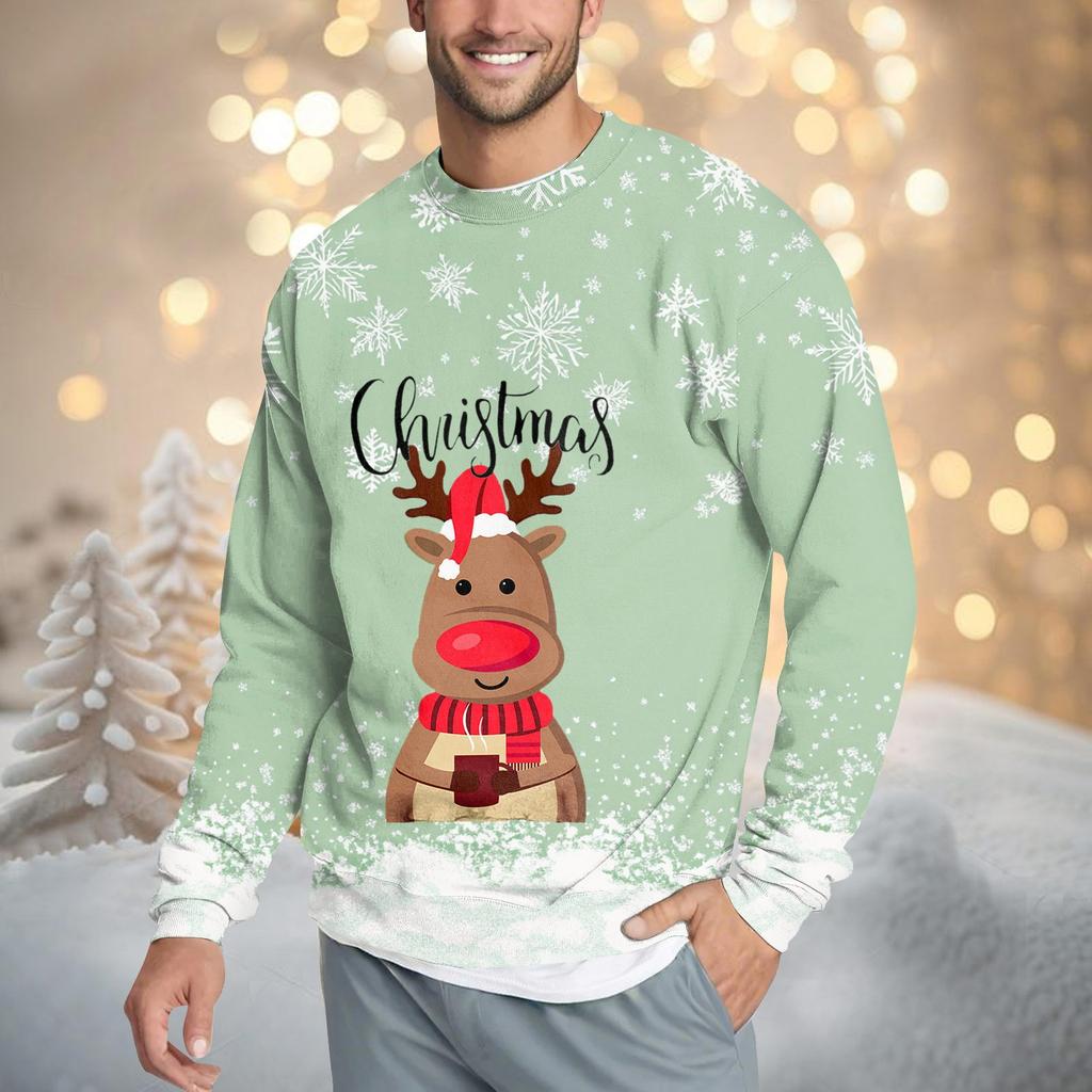 Men's Casual Fashion Comfortable Christmas Printed Round Neck Pullover Sweatshirt Sweatshirt