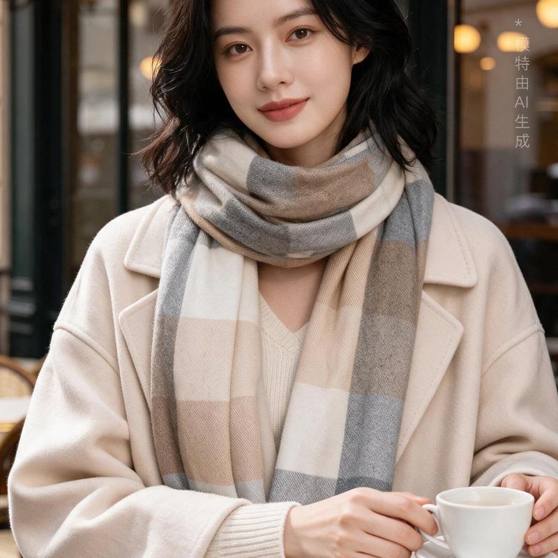 Cashmere feel plaid scarf women's versatile atmosphere scarf women's shawl