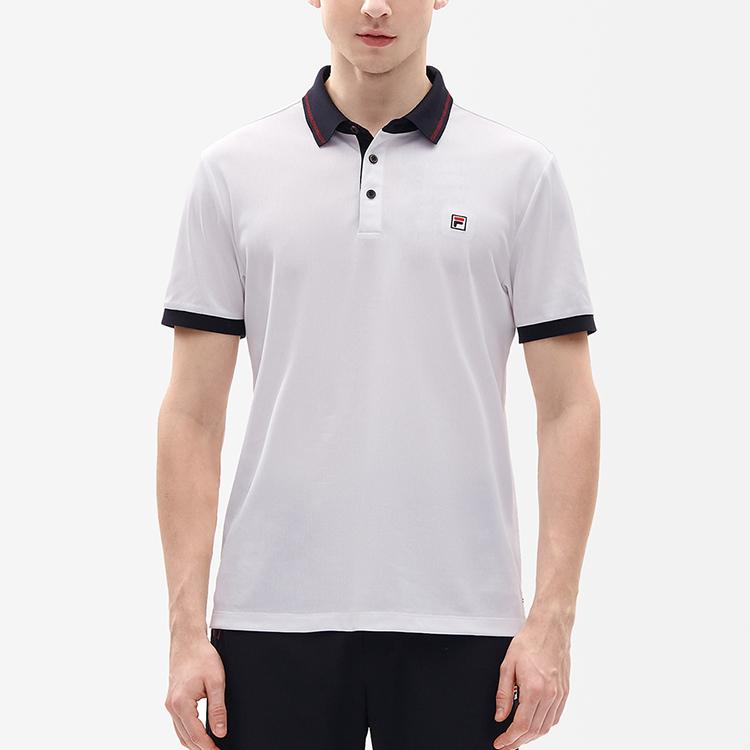 FILA Casual Logo Knit Short Sleeve Polo Shirt Men Polo Shirts Standard-White F11M231117FWT