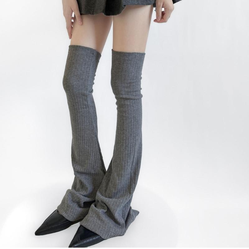 Ribbed Knit Slimming Thigh High Long Socks Elegant Solid Color Designs Flared Over Knee Leg Warmers Stockings for Women