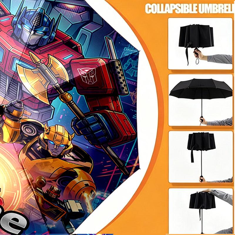 Custom Name Personalized Transformers Print Umbrella, Auto Open Close, 8‑Rib Sturdy Frame, Commute Camping Hiking Use, Birthday Gift