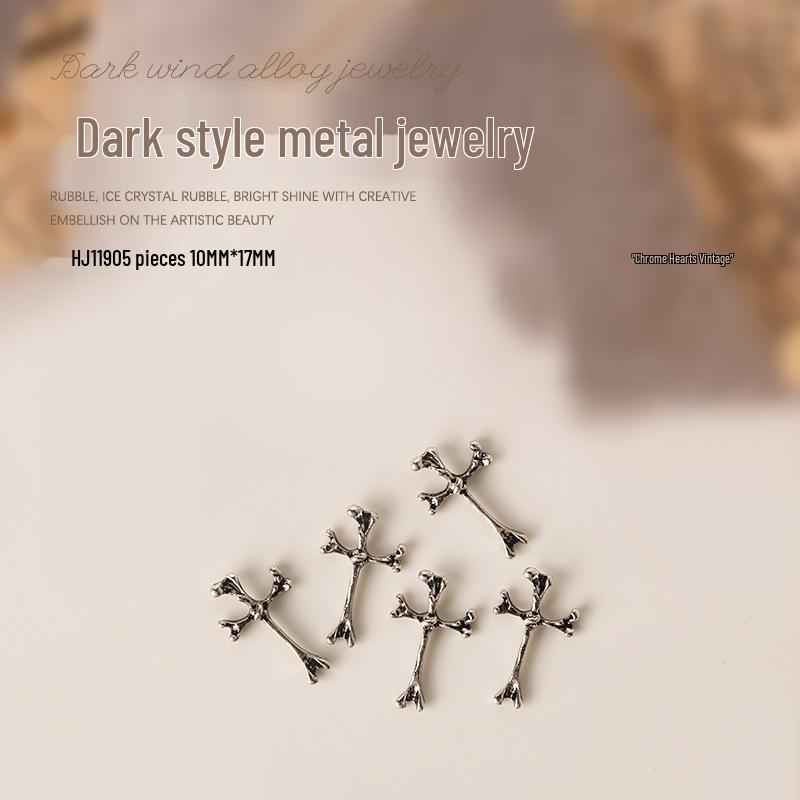 

Винтажные украшения для ногтей стразами Chrome Hearts: Темный Череп, Ангел, Алый Крест - 5 шт.