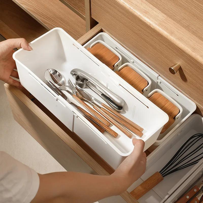 Expandable Kitchen Drawer Organizer Adjustable Utensil Storage Box Removable Dividers Flatware Tray Cosmetics Kitchen Tools
