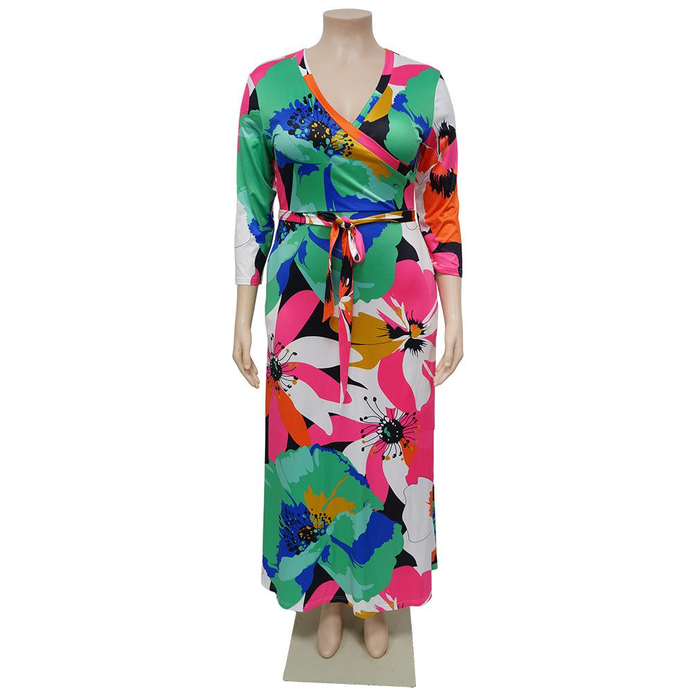 Jarní a podzimní dámské šaty Velké sexy šaty s výstřihem do V a pasem