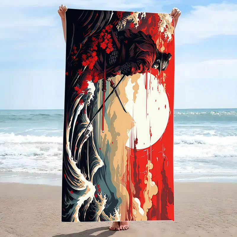 Samurai Print Beach Towel, Large Soft Quick Dry Towel for Beach Camping Swimming