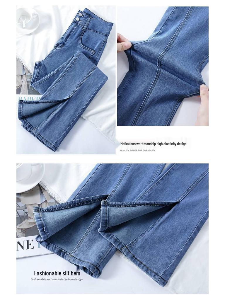 Women's Retro Micro-Flare Split High Waist Jeans - 2022 Fishtail Style Straight Leg Elastic Pants