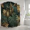 1pc Golden Green Leaf Bathroom Shower Curtain, Tropical Style, Modern Fashion Shower Curtain, Includes 12 Hooks, 180*180cm Bat