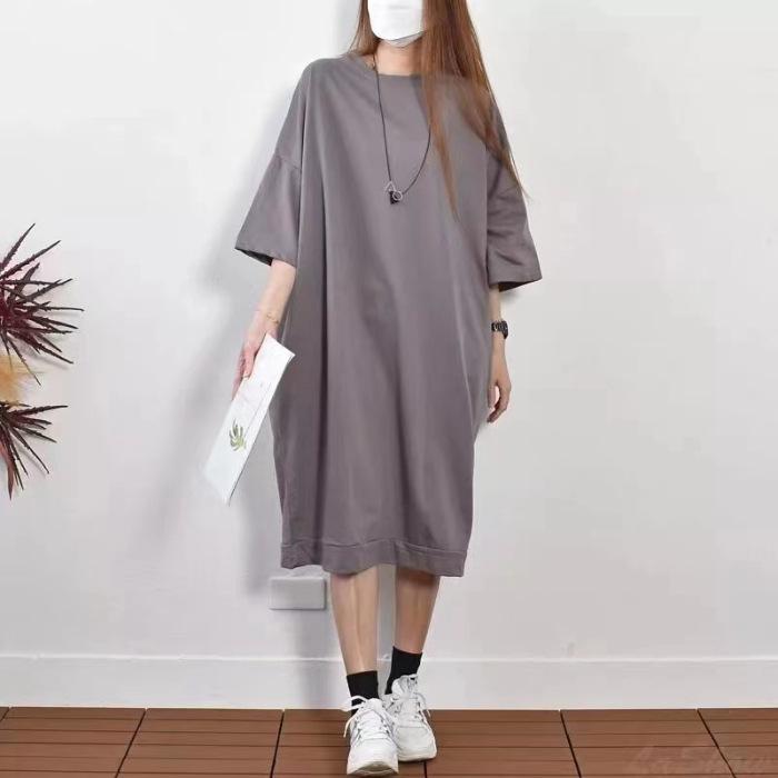 Long Knee Casual Half-sleeved Dress Summer Loose Korean Version Large Version T-shirt Women's Short Sleeves