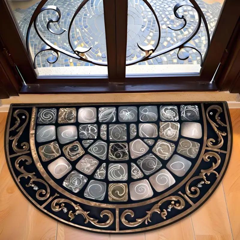 Retro American Semicircle Dirt-Resistant Easy-Clean Crystal Velvet Doormat