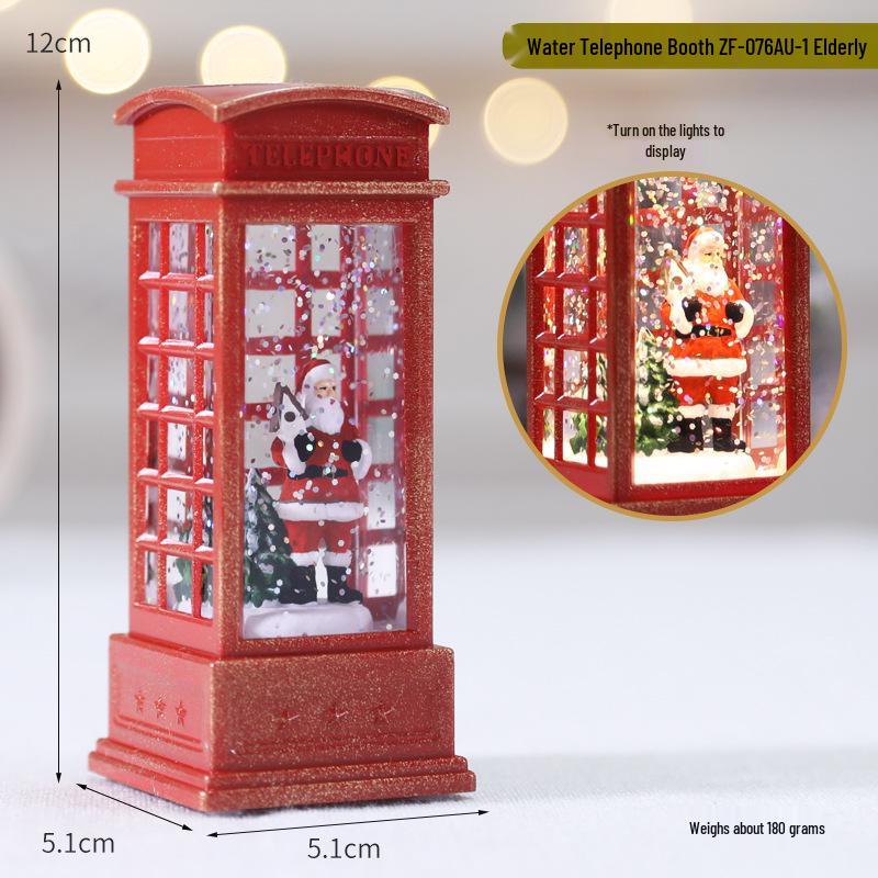 Christmas LED Flame Telephone Booth Ornament - Small Oil Lamp Prop for Coffee Shop, KTV, Scene Decor.