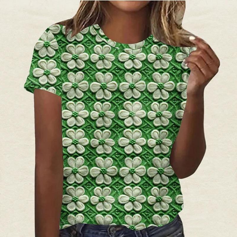 Summer Round Neck 3D St. Patrick's Day Print Top Fashionable Casual Short Sleeved Women's T-shirts