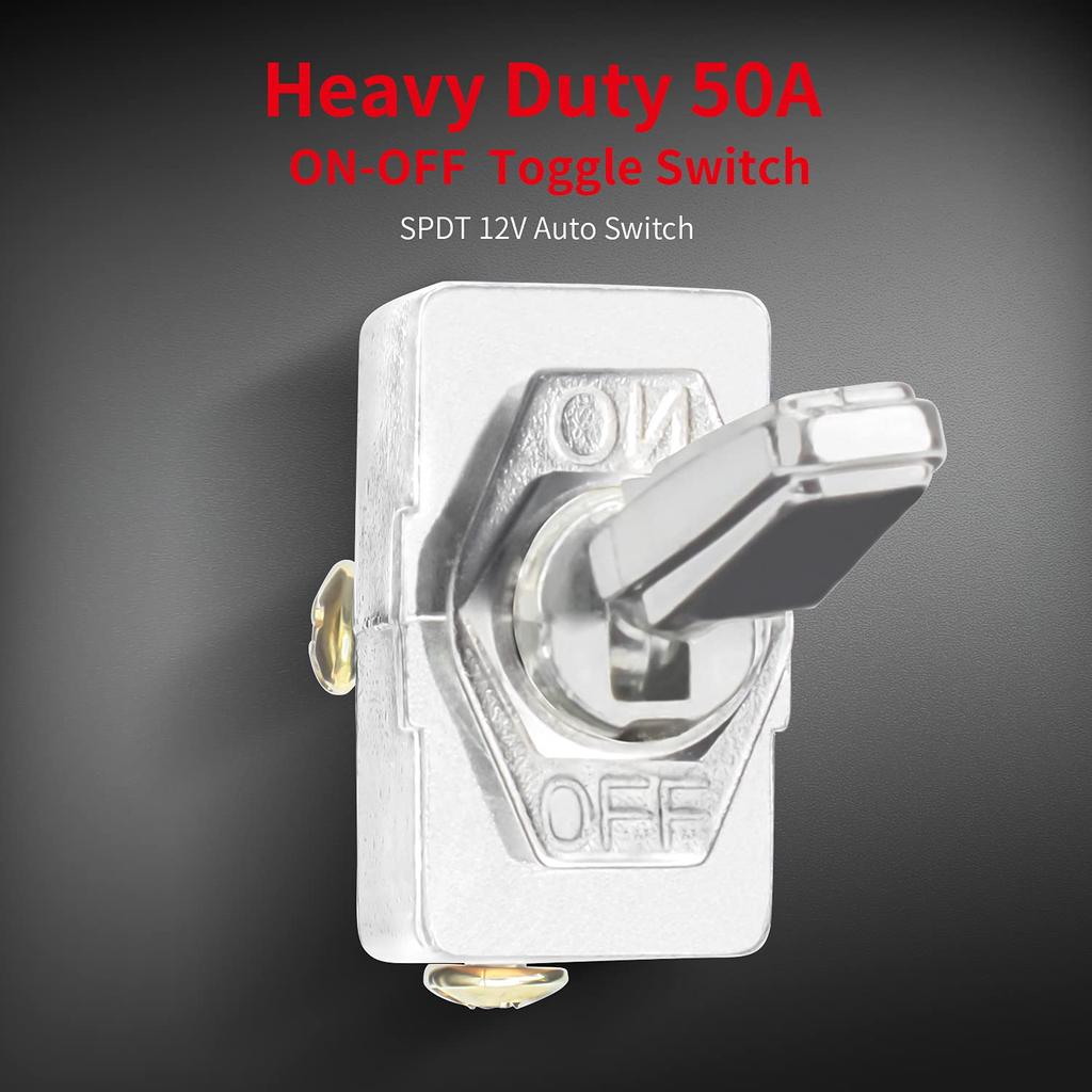 DaierTek Ağır Hizmet 50 Amper 12V Anahtarlı Anahtar Otomotiv 2 Konumlu AÇIK Kapalı Rocker Anahtar SPST 2 Pin Metal Krom Kaplama Vidalı Terminal (2 Adet)