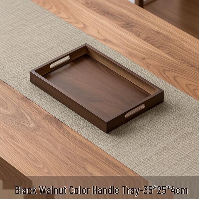 Japanese Style Rectangular Walnut Bamboo Serving Tray