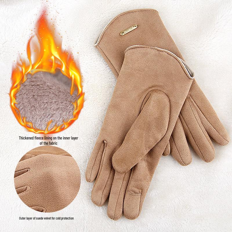 Women's Winter Suede Touchscreen Gloves - Warm Velvet, Cold-Proof, Korean Style for Cycling & Driving