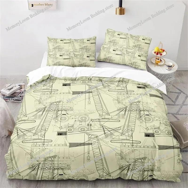 Bouwvoertuig Graafmachine Dekbedovertrek Set King Queen Volledige Maat Polyester Beddengoed Set Voor Kinderen Jongens Meisjes Dekbedovertrek