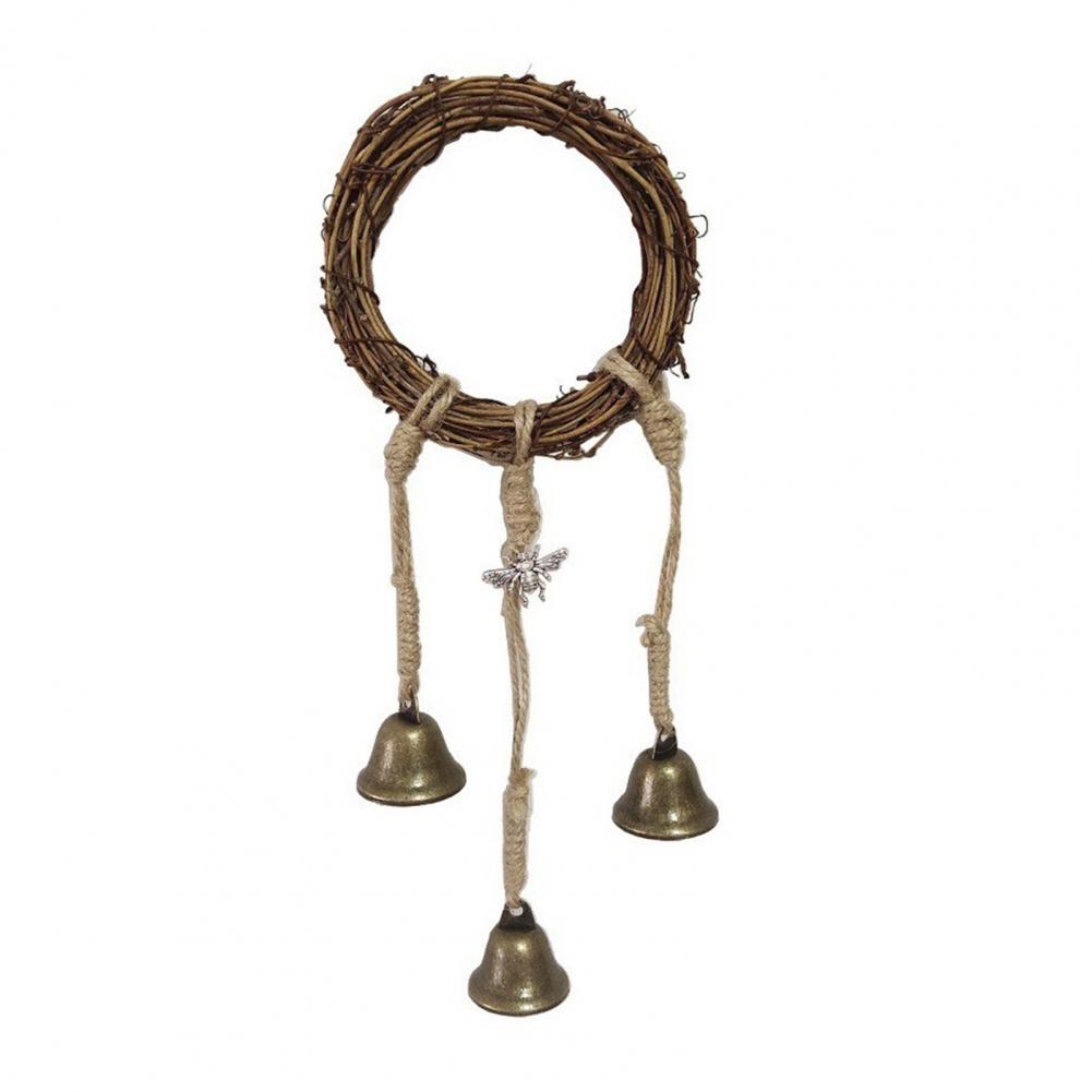 Witch Wind Chime Witch Bell Decoration Handmade Brass Bell Witchcraft Door Hanger Wicca Wind Chime Decoration Rattan