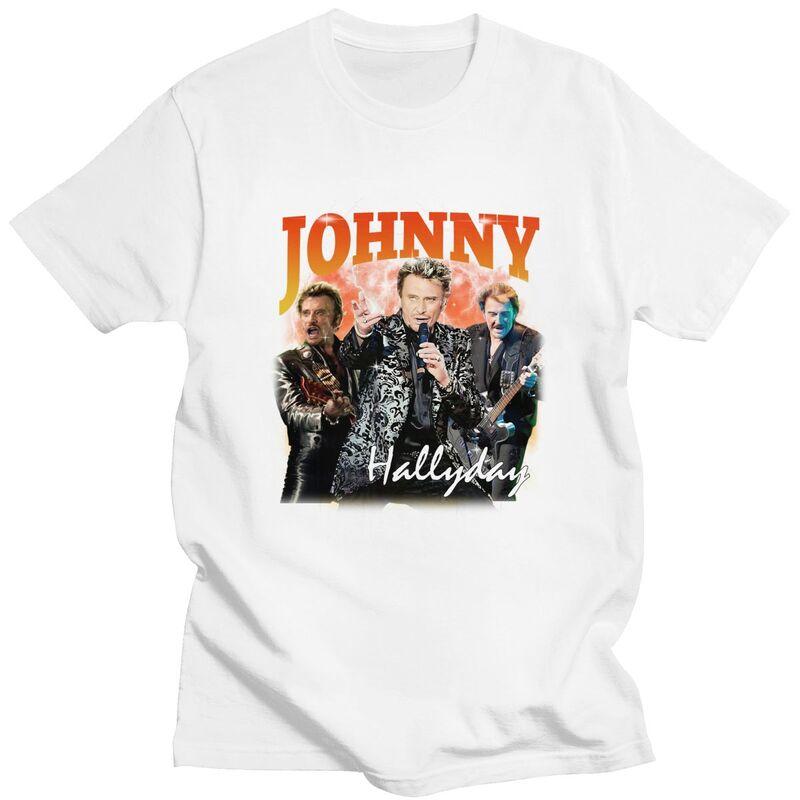 Custom Johnny Hallyday T Shirt Men Short Sleeves 100 Cotton Tshirt Casual French Singer Rock Music Tee Tops Fashion Tshirt