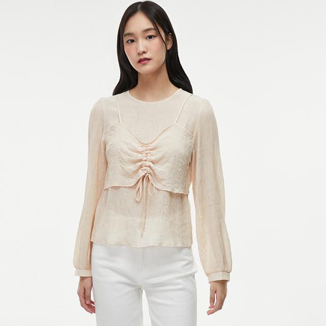 Rap Shirred Bustier Blouse Aq1Wb260 Beige/M