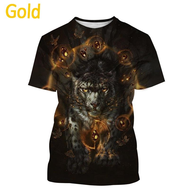 Summer Round Neck Tiger Pattern 3D Print Top Fashionable Casual Short Sleeved Men's T-shirts