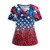 Women's V Neck Short Sleeve Work Top with Pockets Split Hem Independent Day Print Shirt Medical Uniform Nurse Scrub Shirt